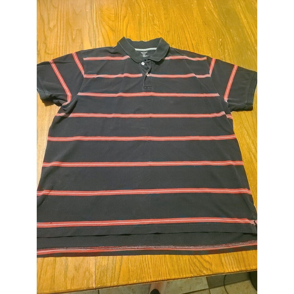 St Johns bay mens Black/Red striped short sleeve 2 button polo size XL